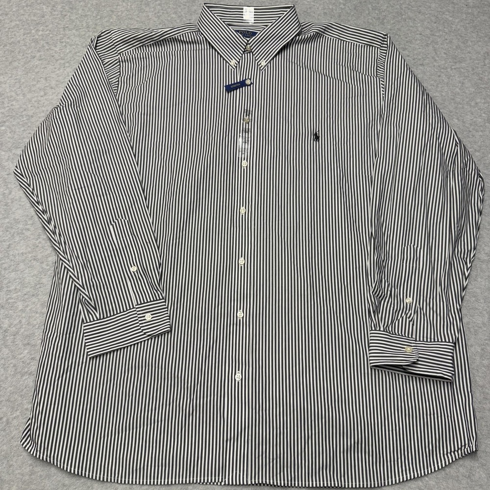 Polo Ralph Lauren Dress Shirt Mens Big 2X Blue Stripe Stretch Long Sleeve